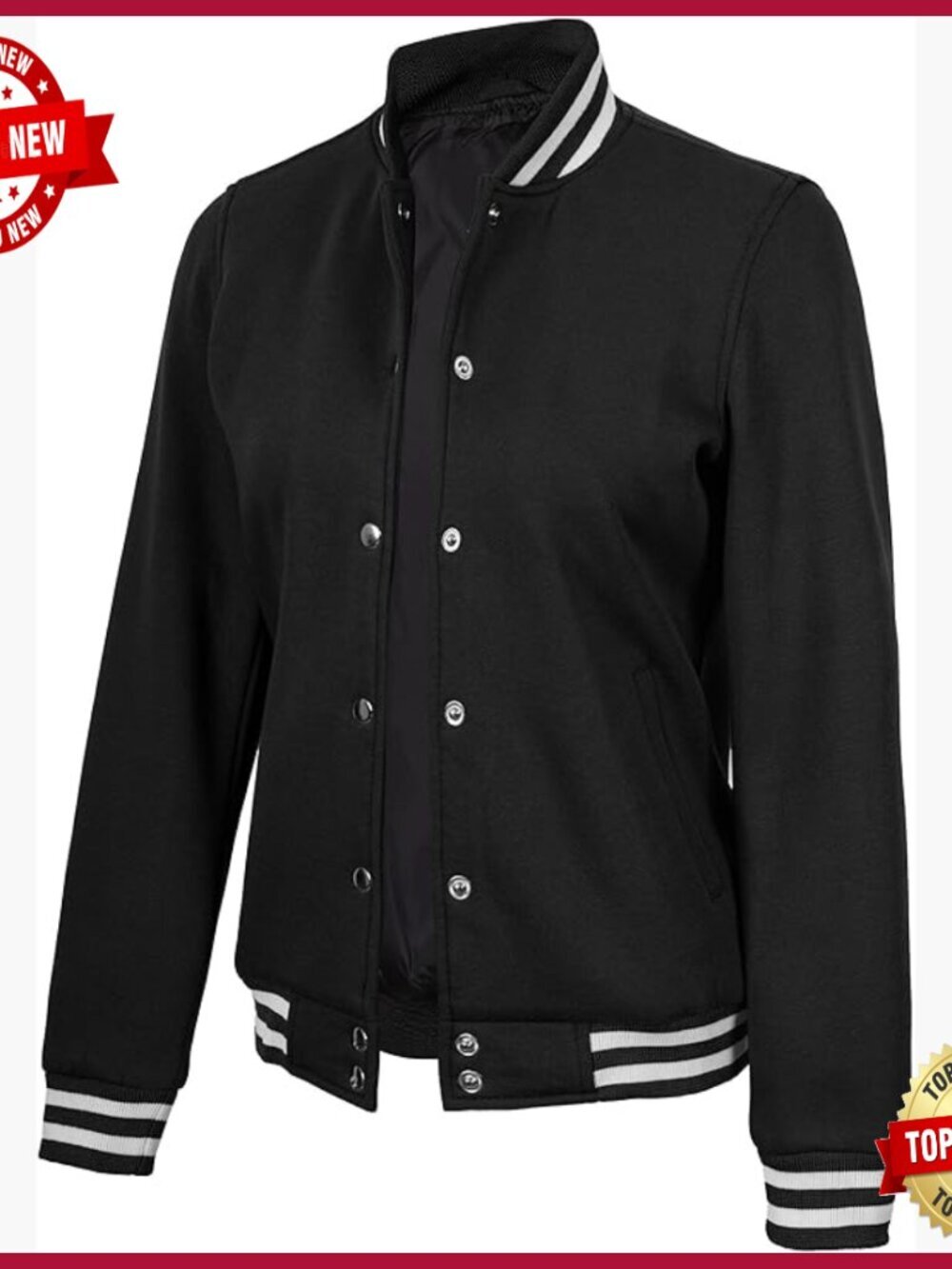 Fleece Varsity Bomber Jacket with Button Closure and Pockets
